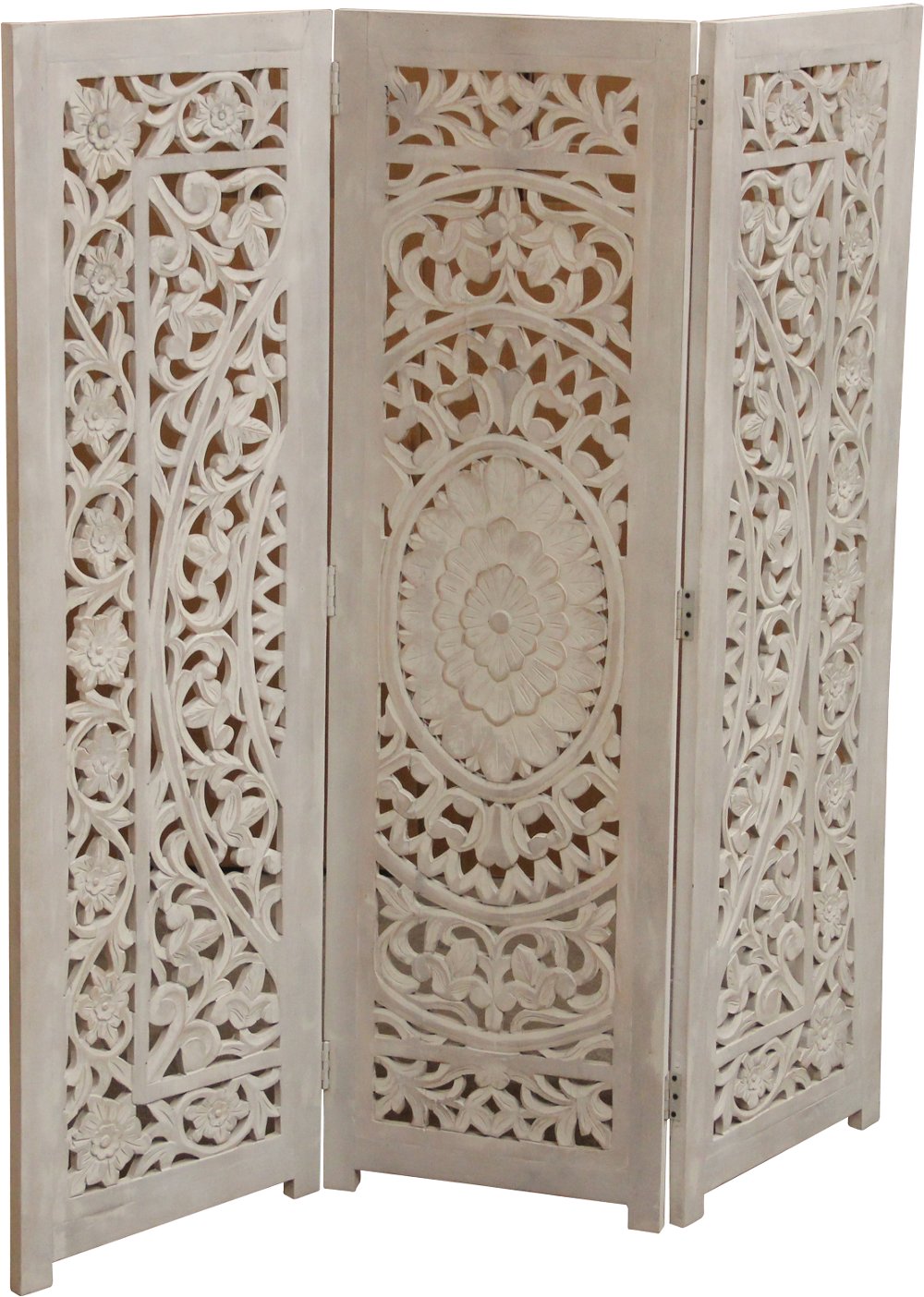 White 3 Panel Antique Screen