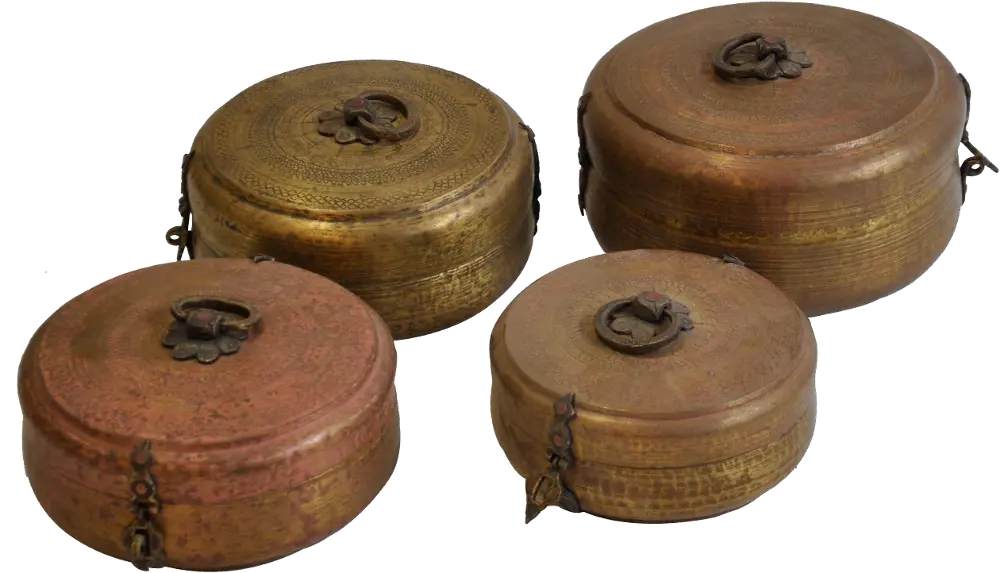 Assorted Antique Lidded Brass Pot-1