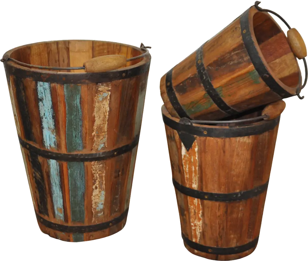 Large Antique Wooden Bucket with Handle-1