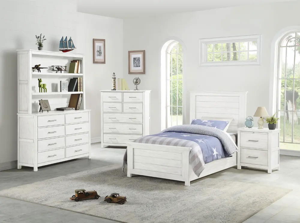 White 4 Piece Twin Bedroom Set with Dresser Hutch - Edgewood-1