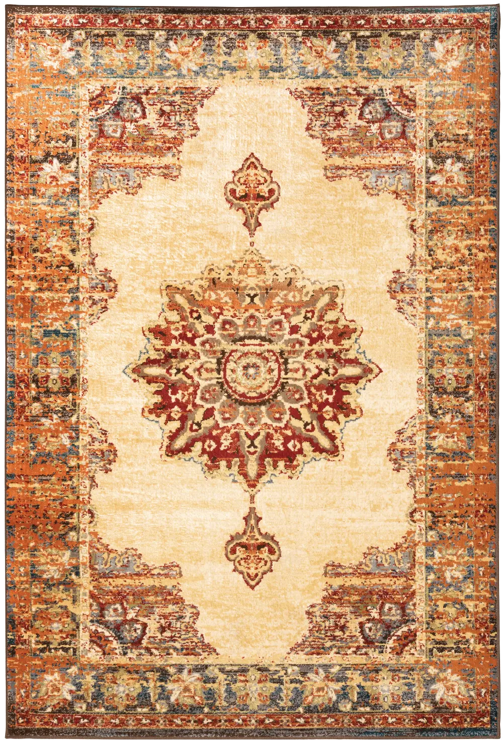 Julliette 5 x 7 Sunset Red, Pumpkin Orange, and Blue Rug-1