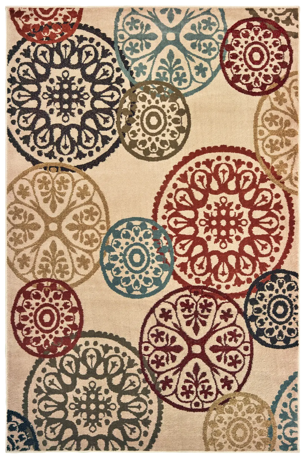 Laurel 5 x 7 Circle Red, Blue, and Green Area Rug-1