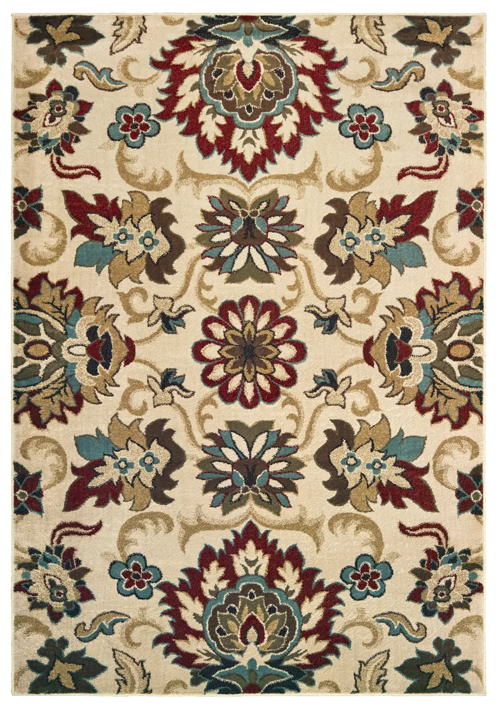 Laurel 5 x 7 Floral Red, Blue, and Green Area Rug-1