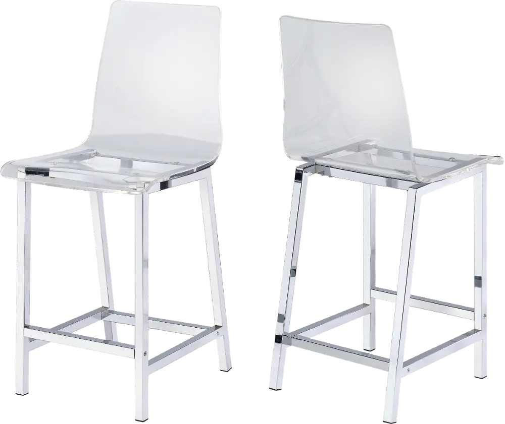 Modern Clear and Chrome 24 Inch Counter Height Stool (Set of 2) - Amari-1