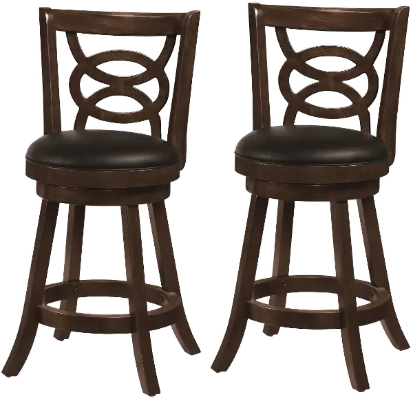 Set Of 2 Traditional Brown 24 Inch, 24 Inch Bar Stools With Back Swivel