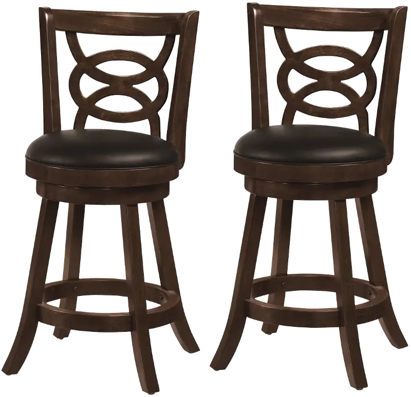 Set Of 2 Traditional Brown 24 Inch, 24 Inch Counter Stools Swivel