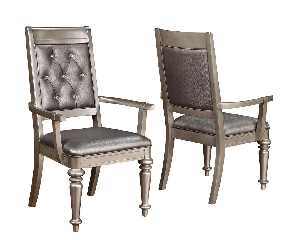 Traditional Metallic Platinum Dining Arm Chair (Set of 2) - Bartel-1