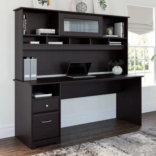 Cabot L Shaped Computer Desk with Storage in Espresso Oak - Engineered Wood