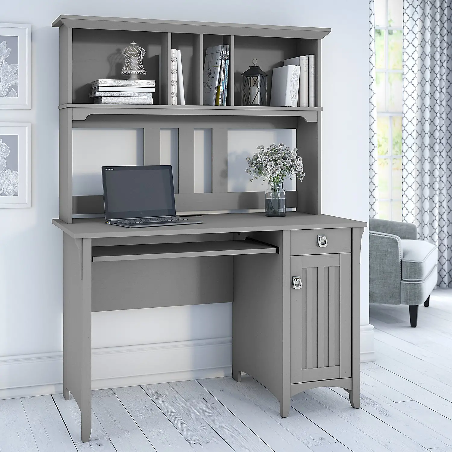 Cape Cod Gray Computer Desk with Hutch - Bush Furniture
