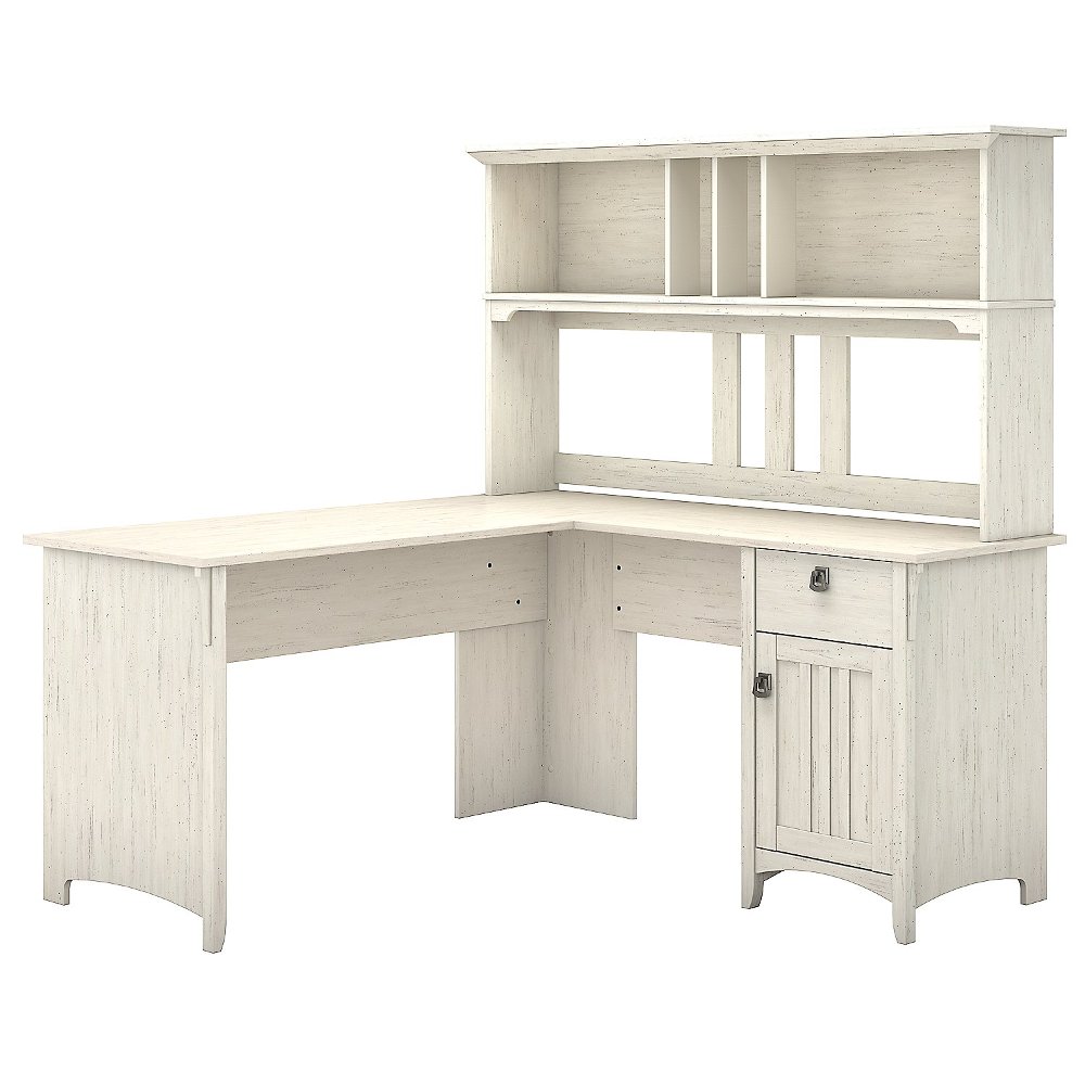 Salinas Antique White L Shaped Pedestal Desk with Hutch