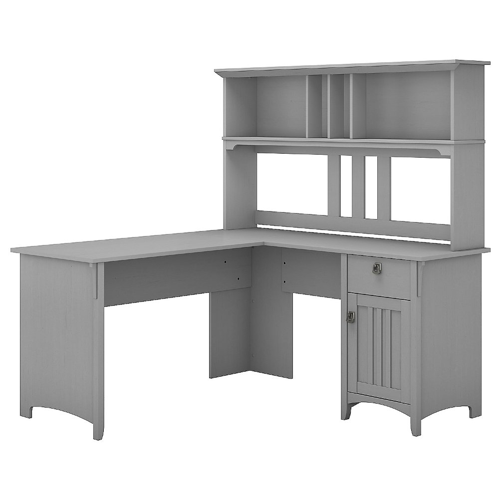 Salinas Gray L Shaped Pedestal Desk with Hutch