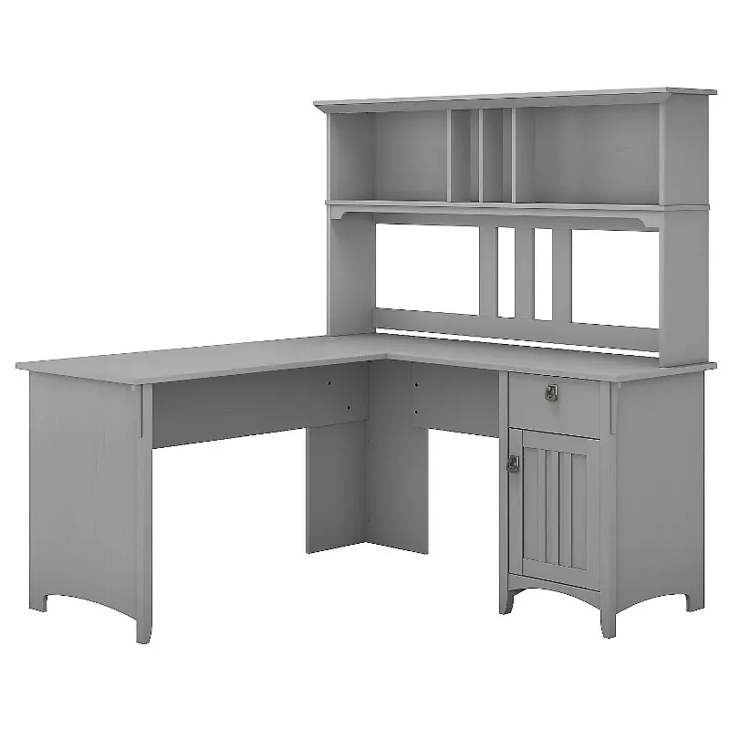 Salinas Gray L Shaped Pedestal Desk with Hutch