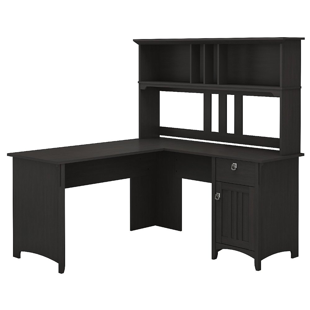 Salinas Black L Shaped Pedestal Desk with Hutch