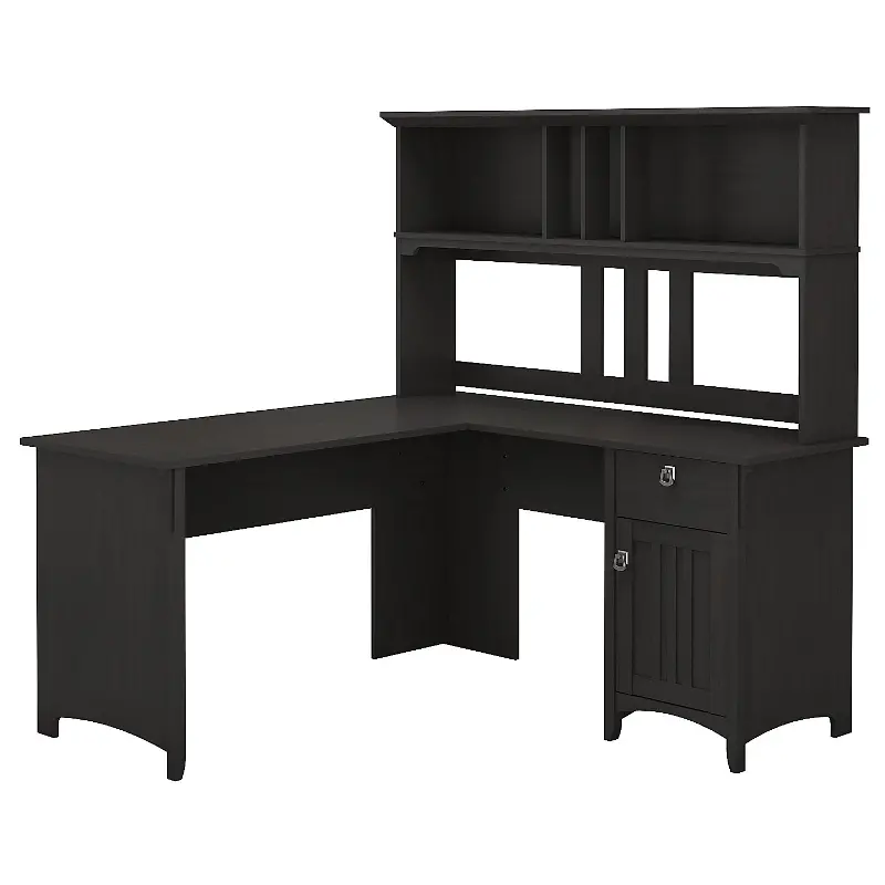 Salinas Black L Shaped Pedestal Desk with Hutch