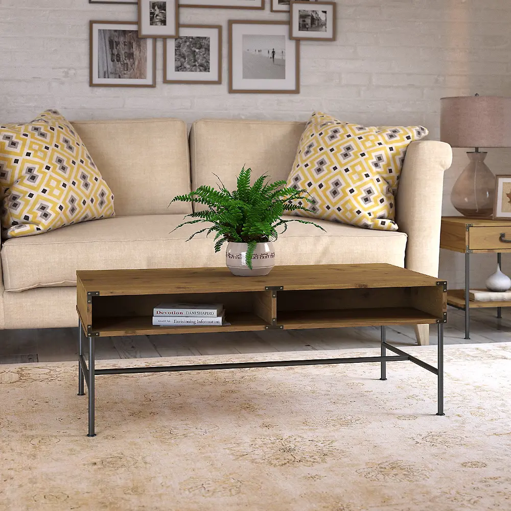 KI50111-03 Industrial Golden Pine Coffee Table - Ironworks-2