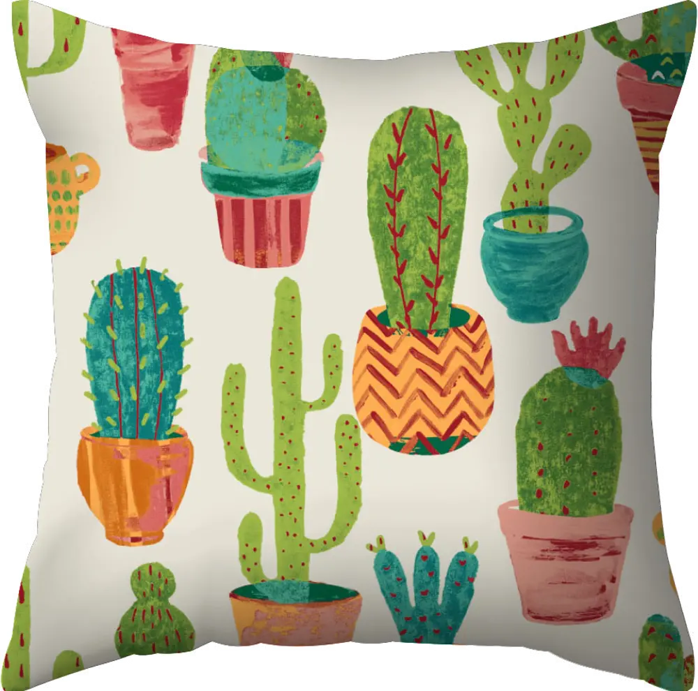 Multi Color Potted Cactus Indoor-Outdoor Throw Pillow-1