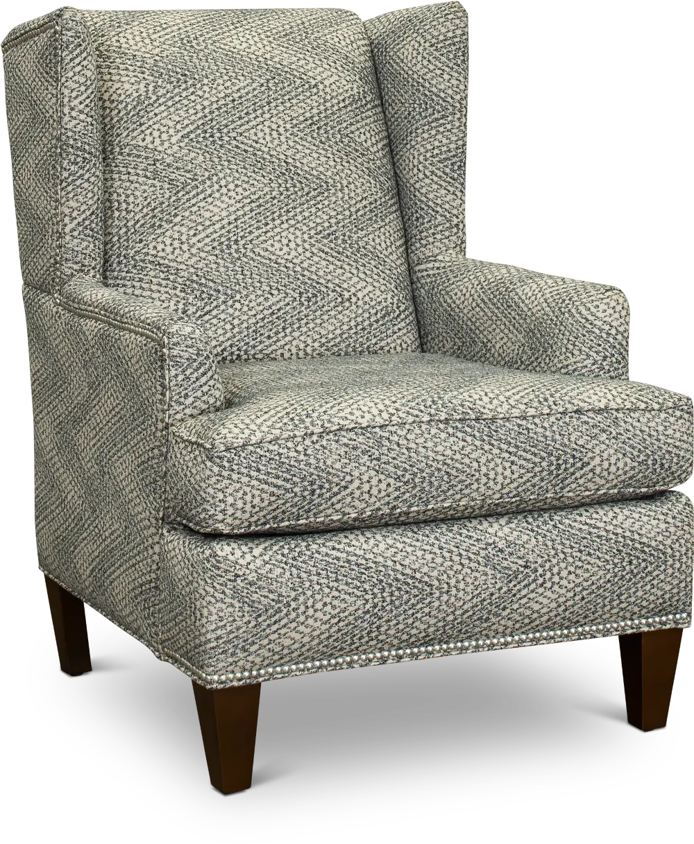 Taupe and Blue Wingback Chair with Silver Nail Head Detailing-1
