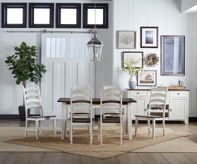 Farmhouse White And Brown 13 Piece Dining Set With Slat Back Chairs Toluca Rc Willey Furniture Store