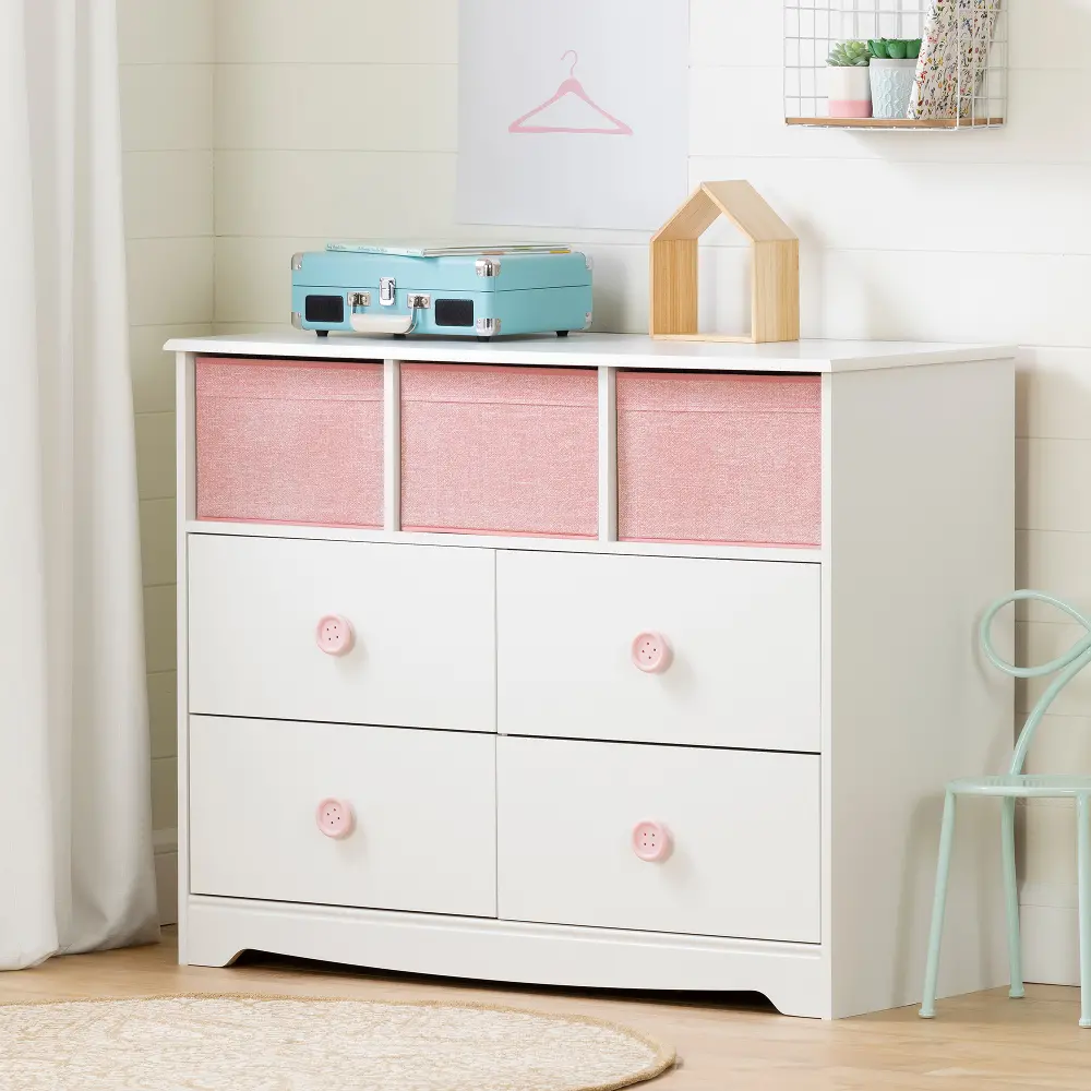 11865 White and Pink Dresser with Storage Baskets - Sweet Piggy-1