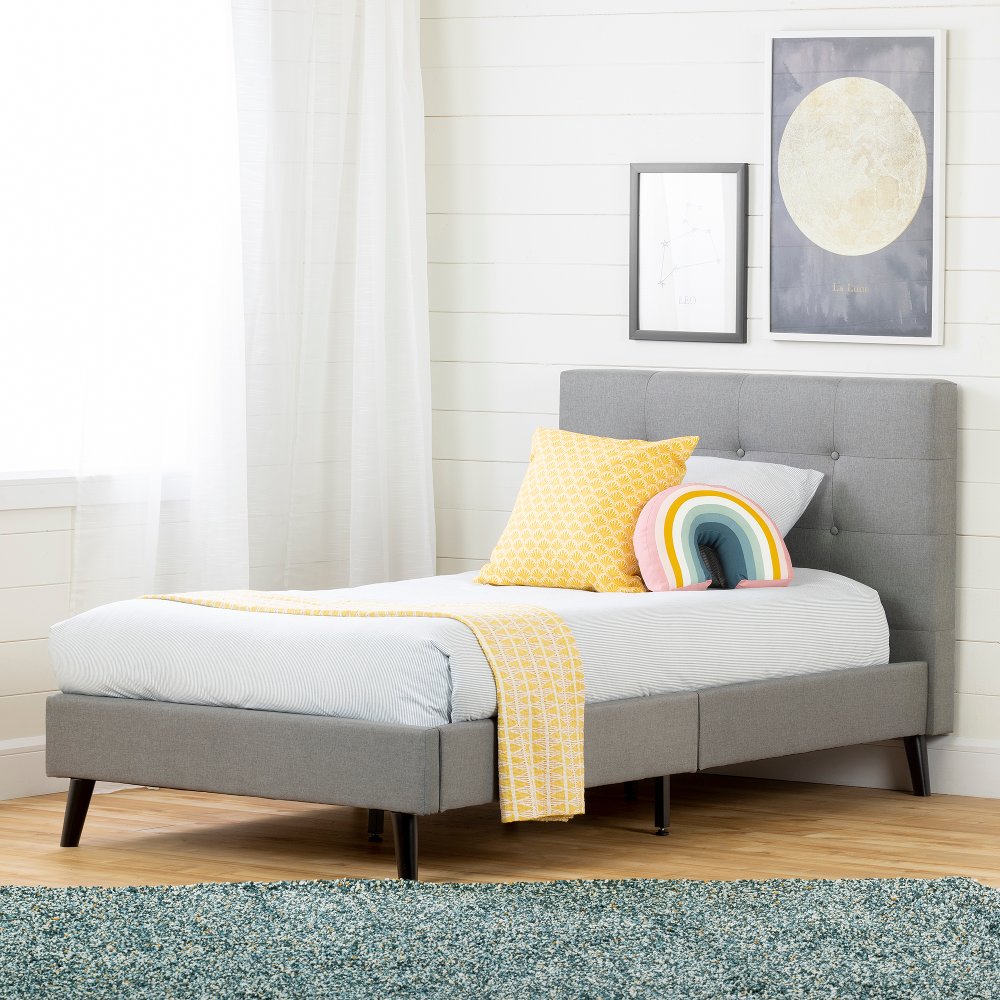 Contemporary Gray Twin Upholstered Platform Bed - South Shore