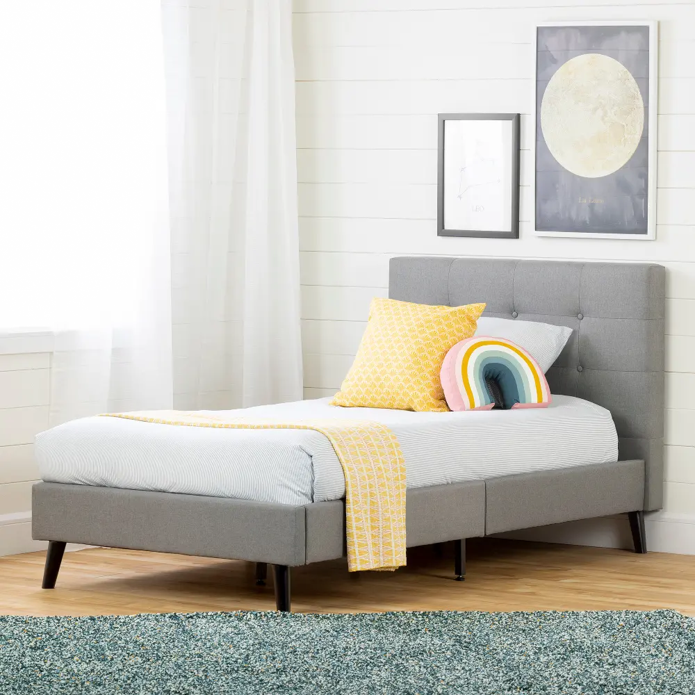 12119 Contemporary Gray Twin Upholstered Platform Bed - South Shore-2