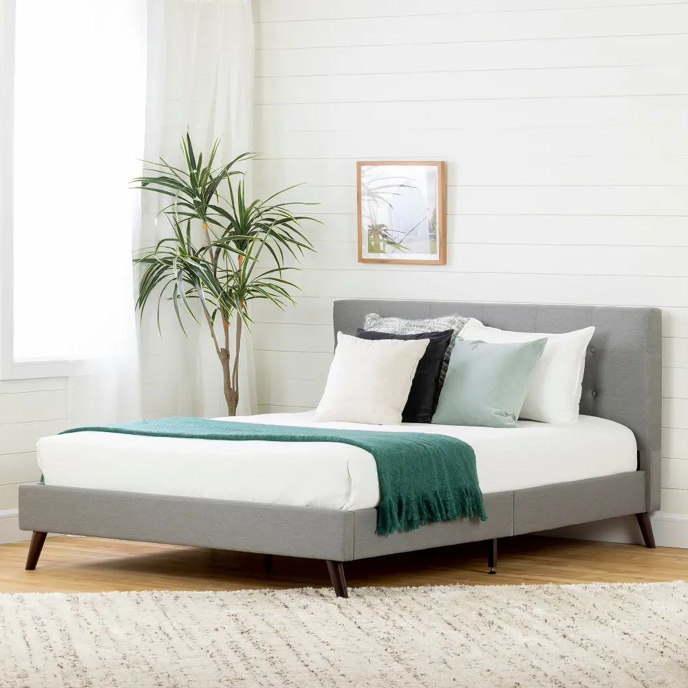 12121 Fusion Contemporary Gray Queen Upholstered Platform Bed - South Shore-1