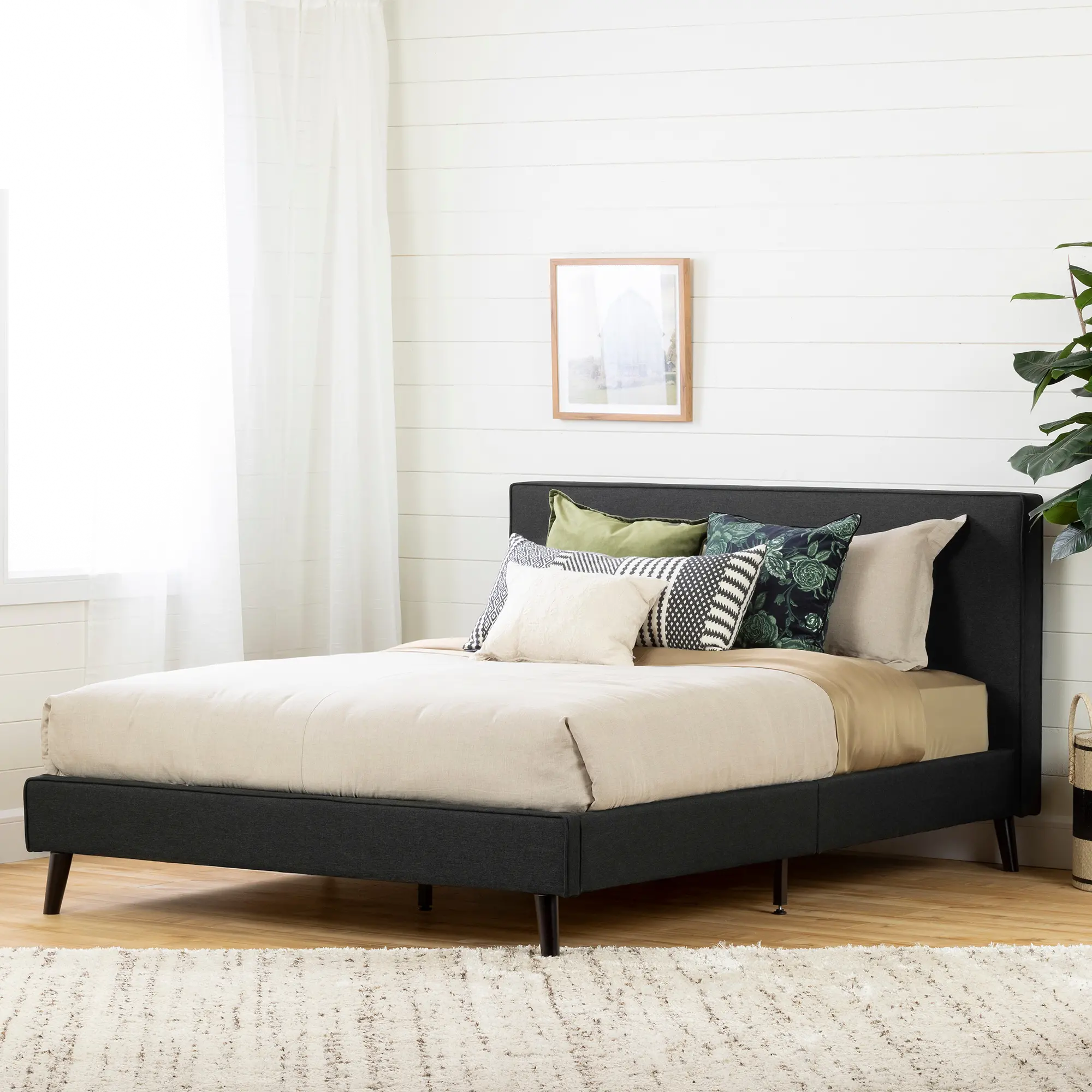 Modern Charcoal Gray Queen Upholstered Platform Bed - South Shore