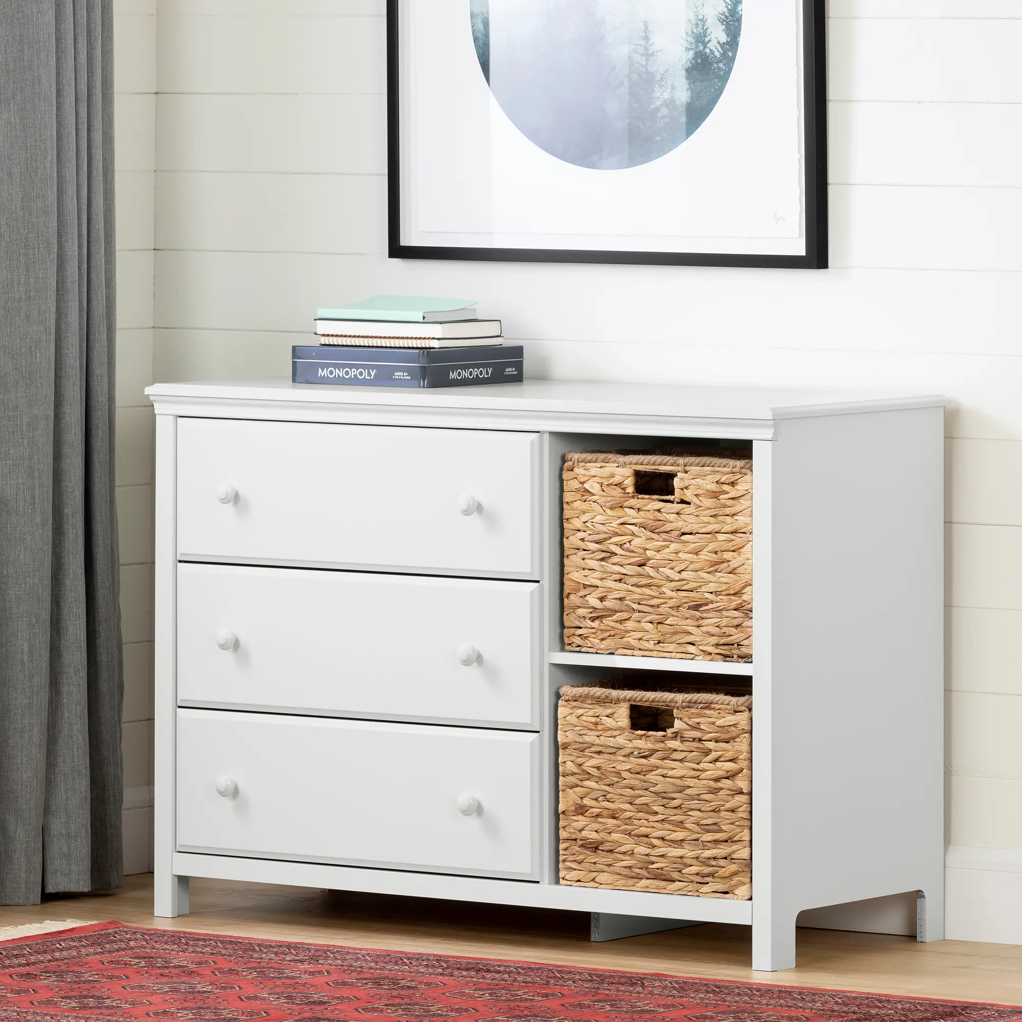 12140 Cotton Candy White 3 Drawer Dresser with Baskets - sku 12140