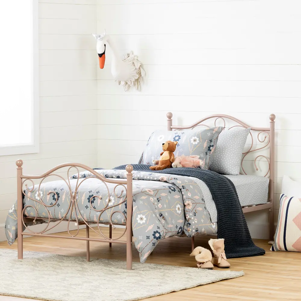 12157 Traditional Pink Twin Metal Bed - Country Poetry-1