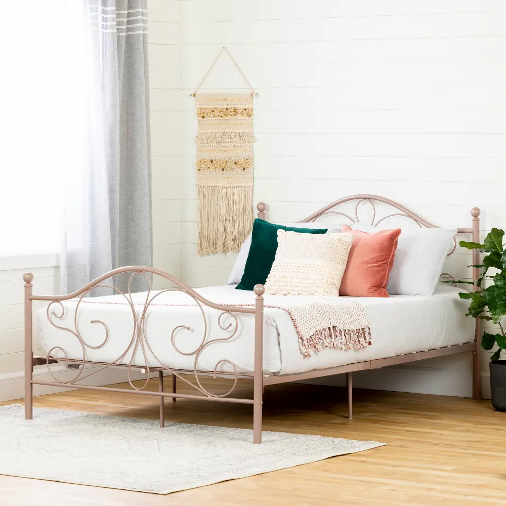 12159 Traditional Pink Full Metal Bed - Country Poetry-1