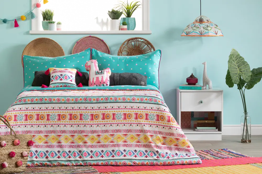 1000357 Festive Llama Turquoise 5 Piece Full Bedding Set - DreamIt-1