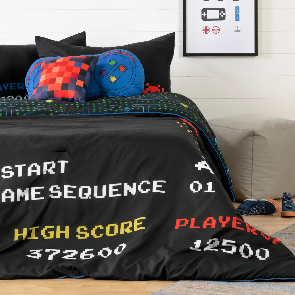 100358 Video Game Black 5 Piece Full Bedding Set - DreamIt-1