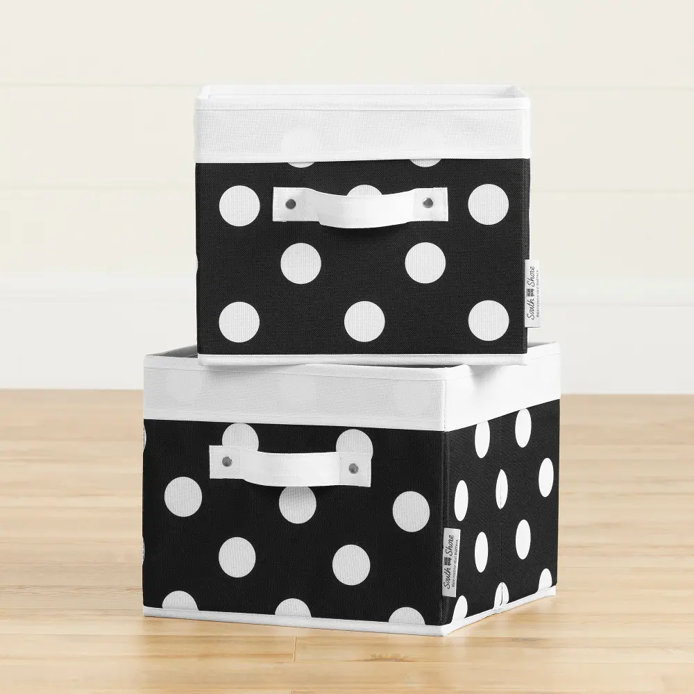100381 Black and White Polka Dot Canvas Baskets, 2 Pack - Storit-1