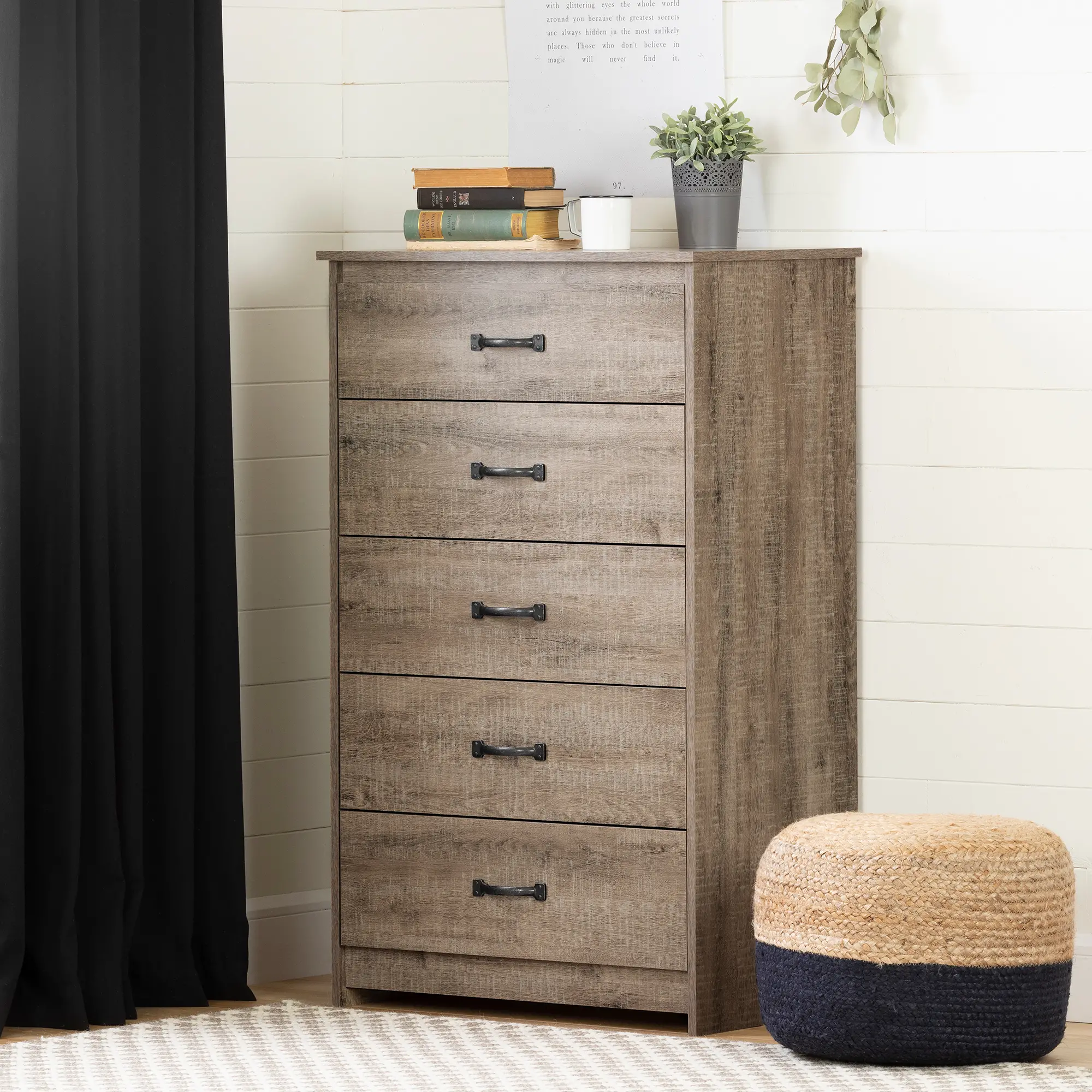 Tassio Farmhouse Weathered Oak Chest of Drawers - South Shore