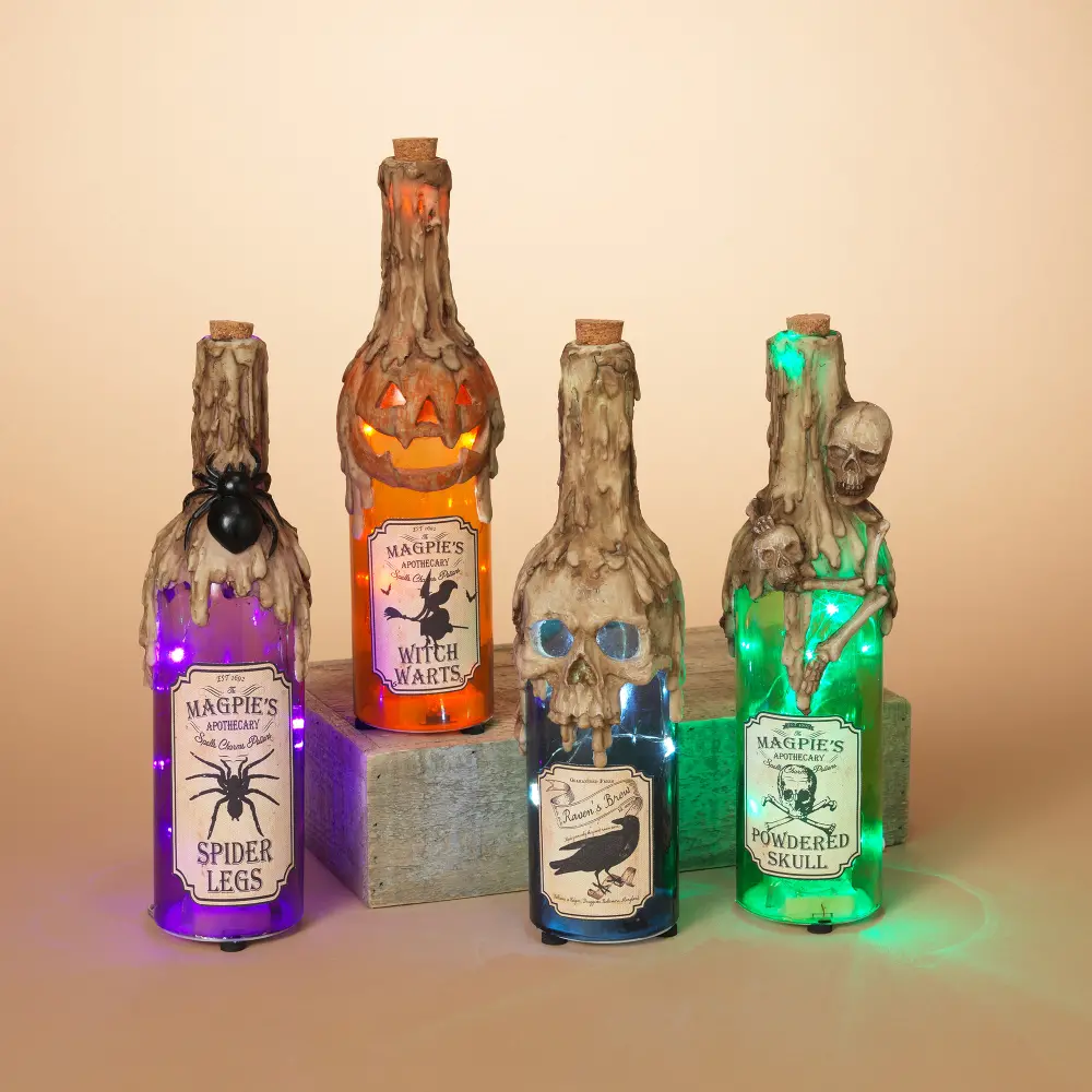 Assorted 12 Inch Lighted Glass Halloween Bottle with Timer-1