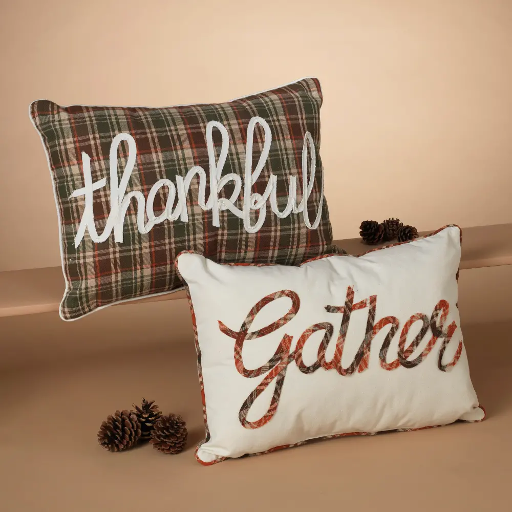 Assorted 19 Inch Thankful or Gather Fabric Throw Pillow-1