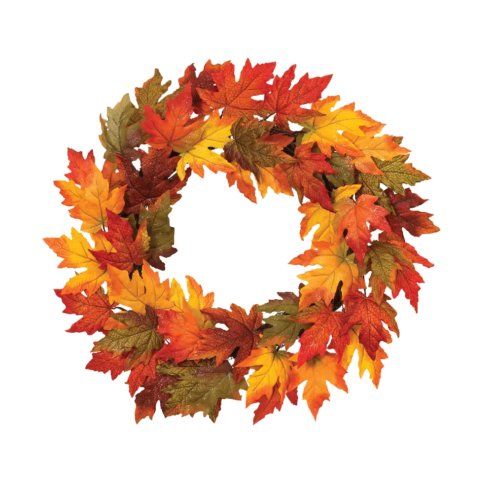 24 Inch Multi Color Maple Leaf Wreath with Gold Glitter-1