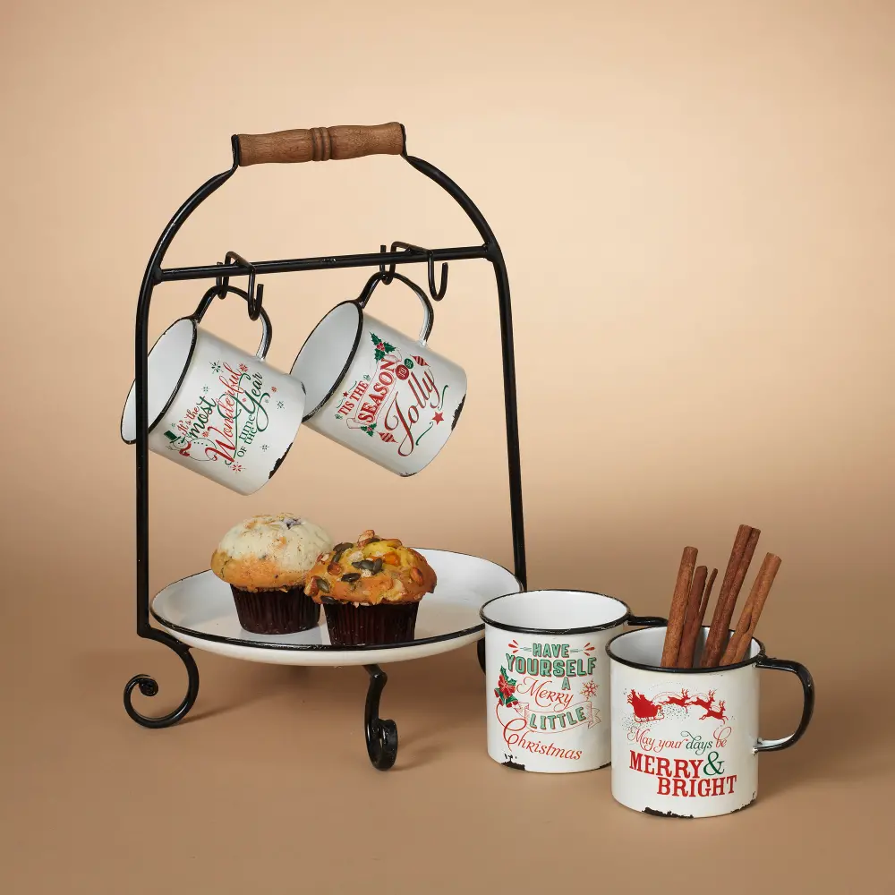Holiday Tray Rack with Four Mugs Gift Set-1