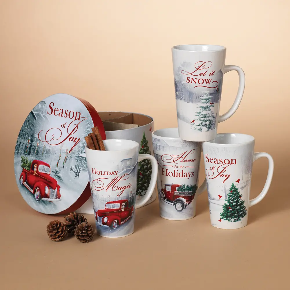 Winter Holiday Latte Mugs in Round Gift Box-1
