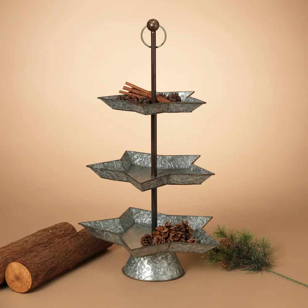 Metal 3 Tier Star Shaped Trays on a Stand-1