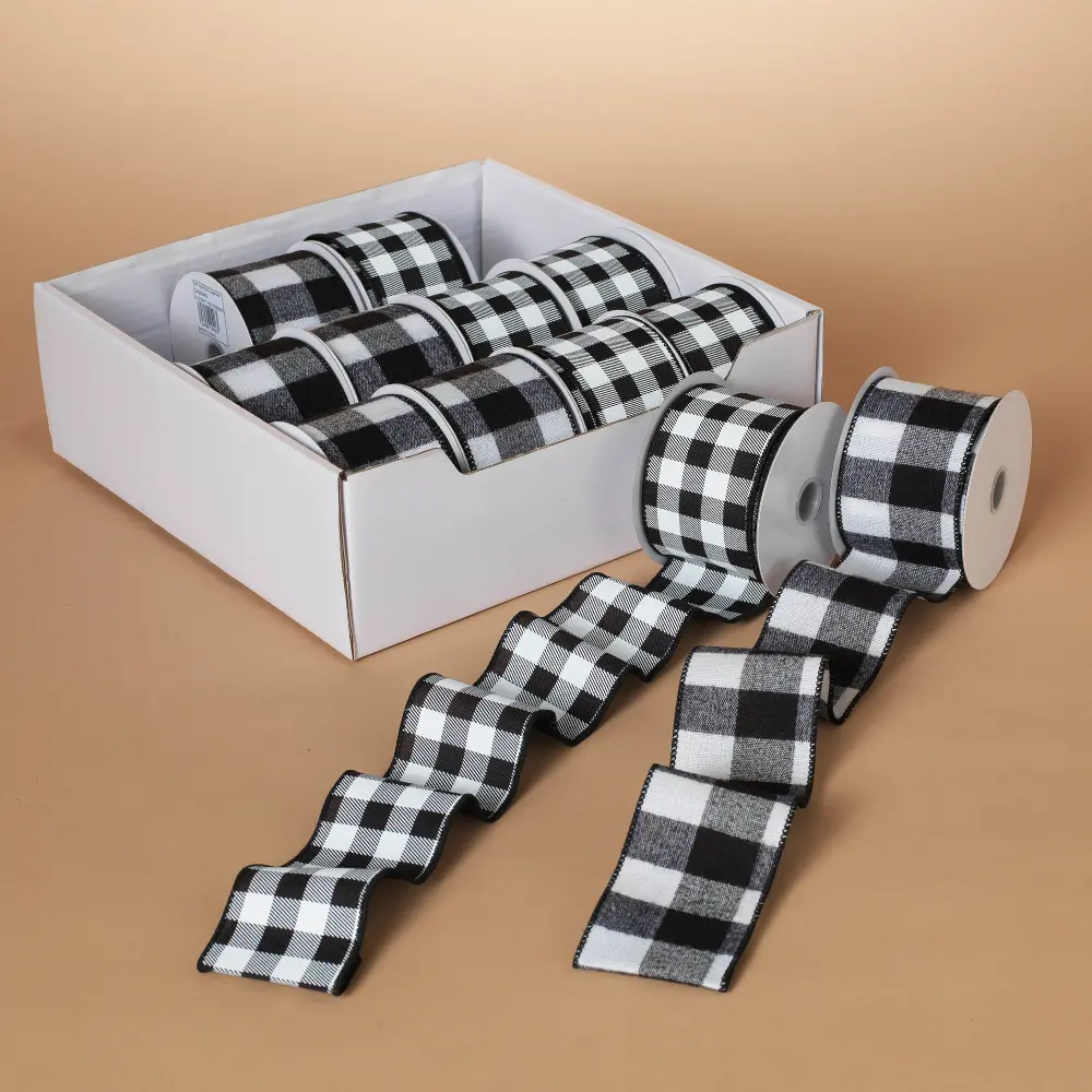 Assorted Black and White Plaid Spool of Ribbon-1