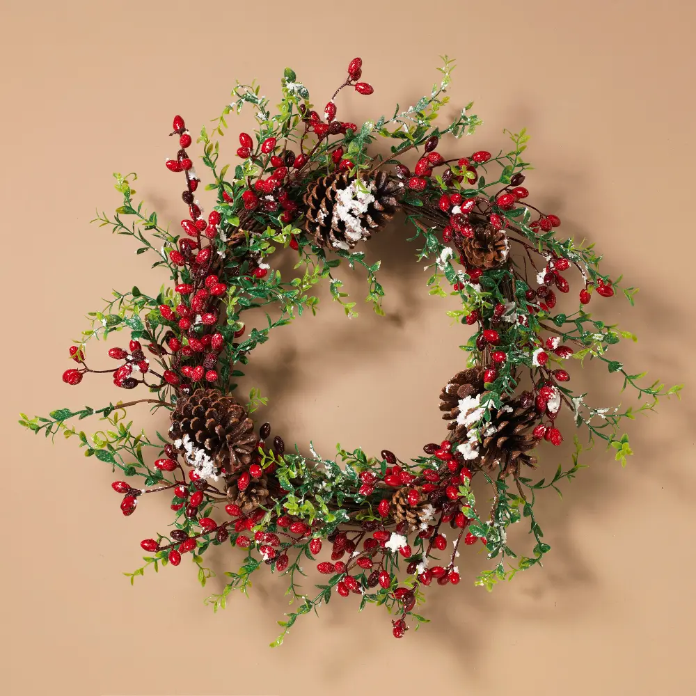 22 Inch Holiday Berry and Pine Cone Wreath-1