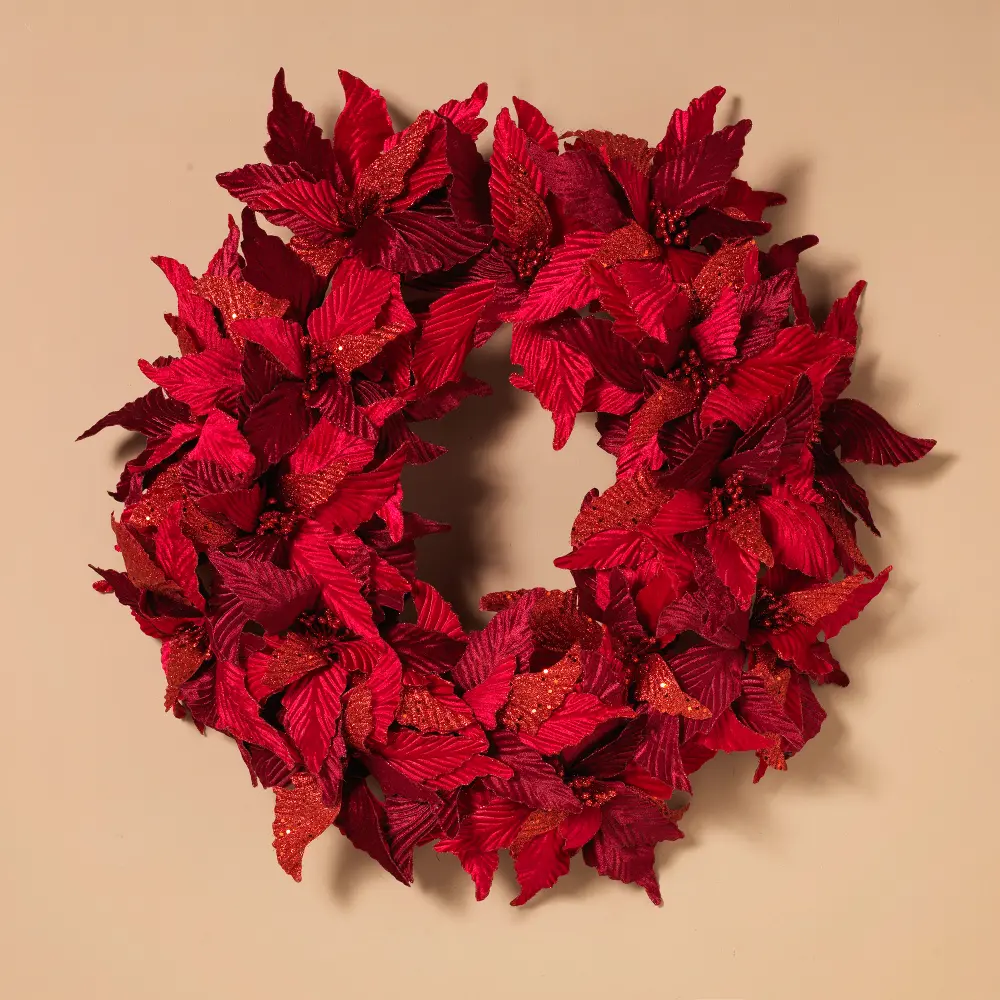 24 Inch Red Poinsettia Wreath-1