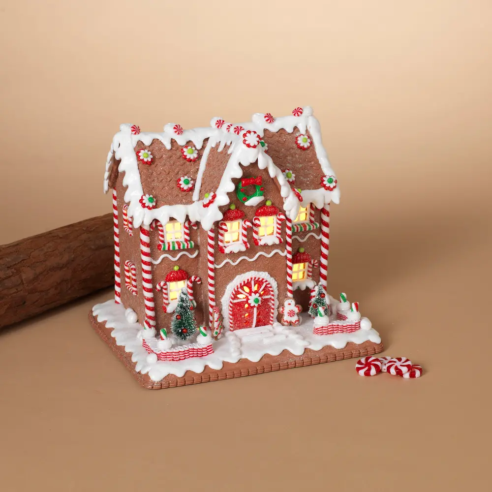 9 Inch Lighted Multi Color Holiday Clay Dough House-1
