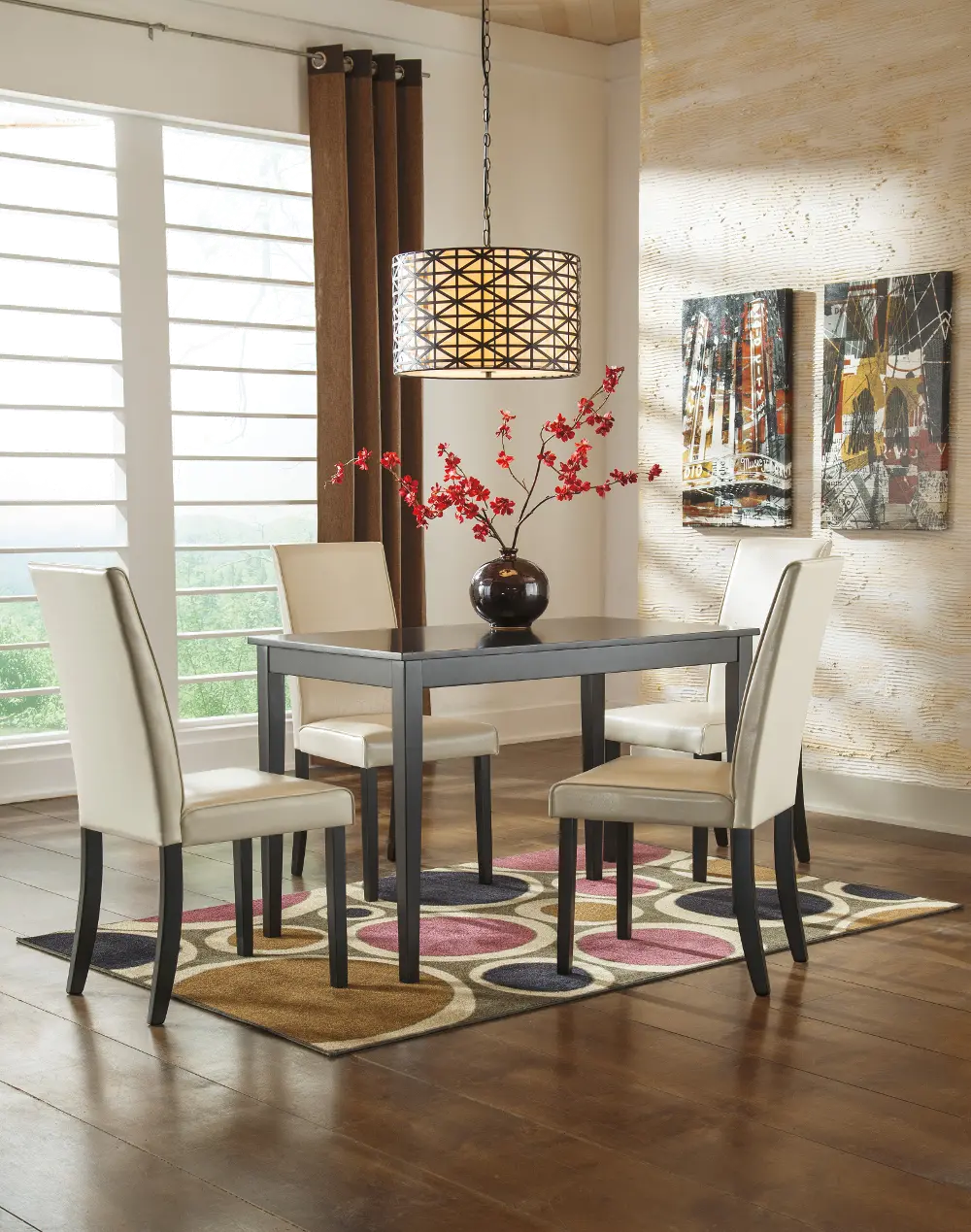 Transitional Ivory and Black 5 Piece Dining Set - Kimonte-1