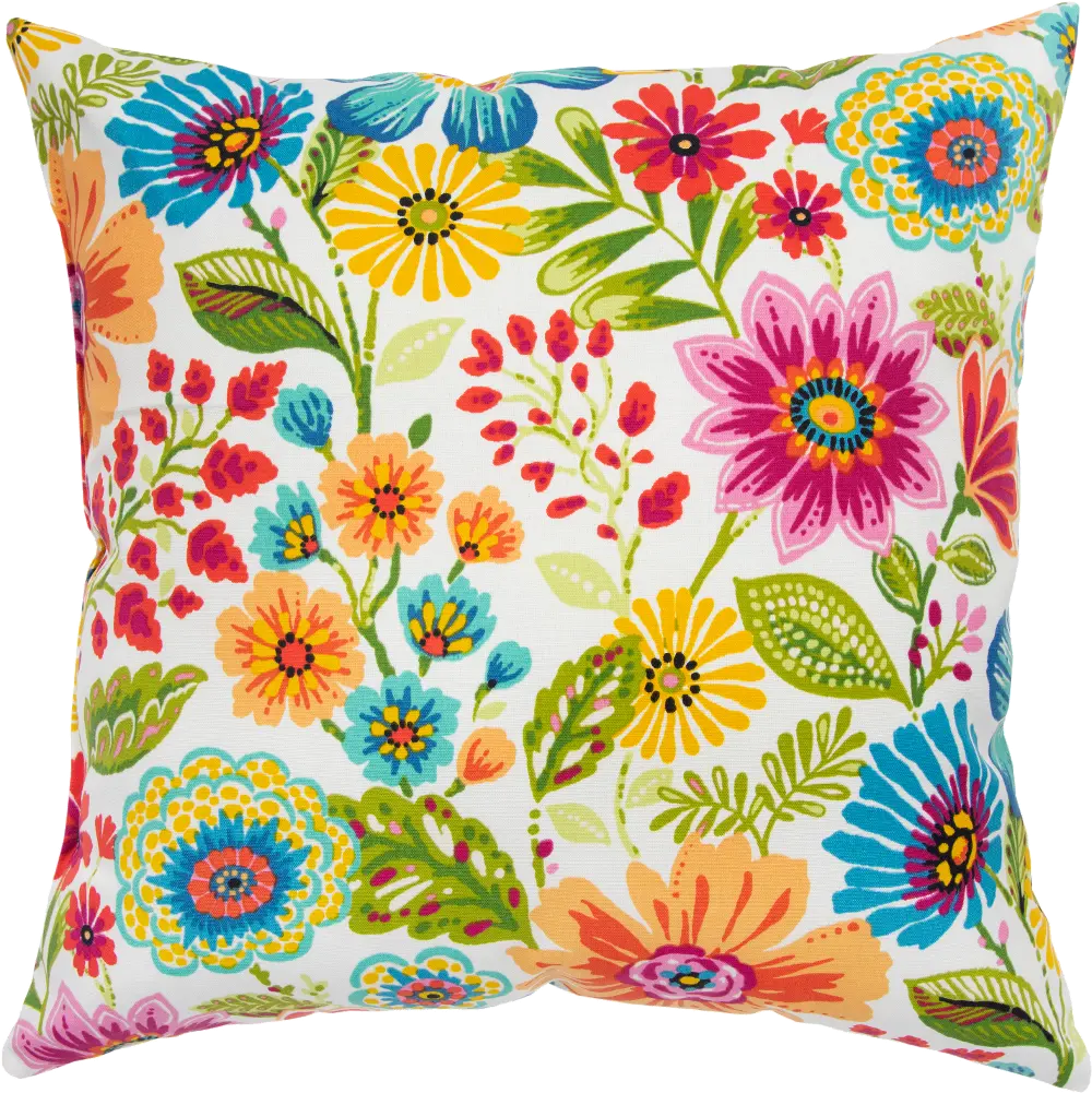 Bright Multi Color Floral Indoor-Outdoor Throw Pillow-1