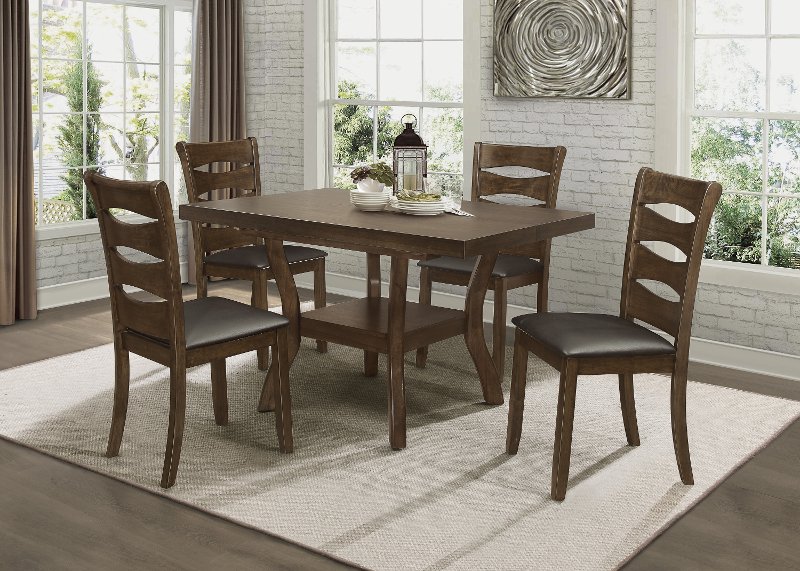 Brown Cherry 5 Piece Dining Room Set, Round Table Dinette Sets