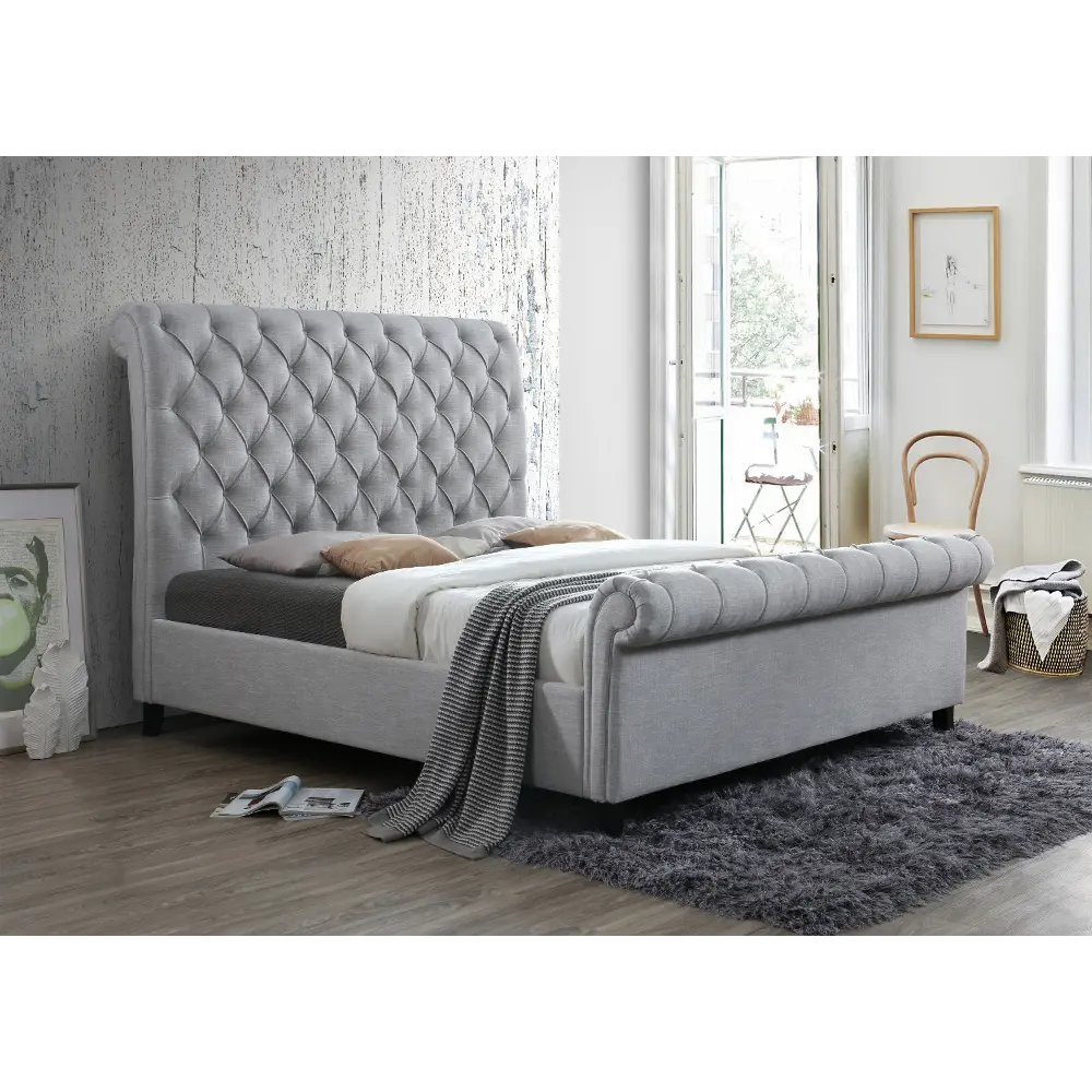 Kate Traditional Gray King Upholstered Bed-1