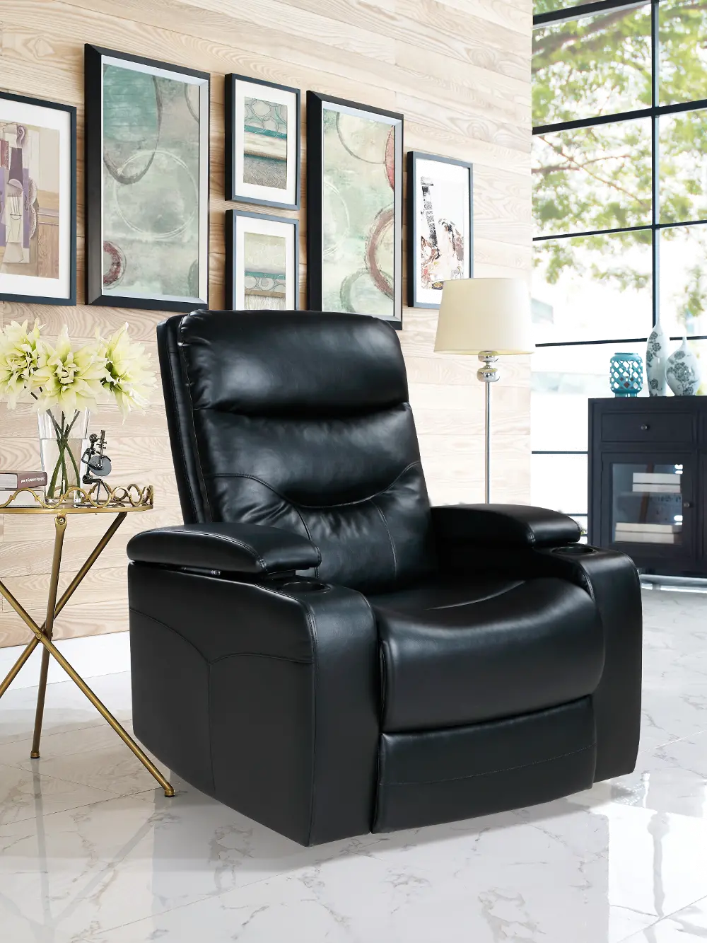 RA-SPRCP3001 Black Relax A Lounger Faux Leather Recliner - Spencer-1