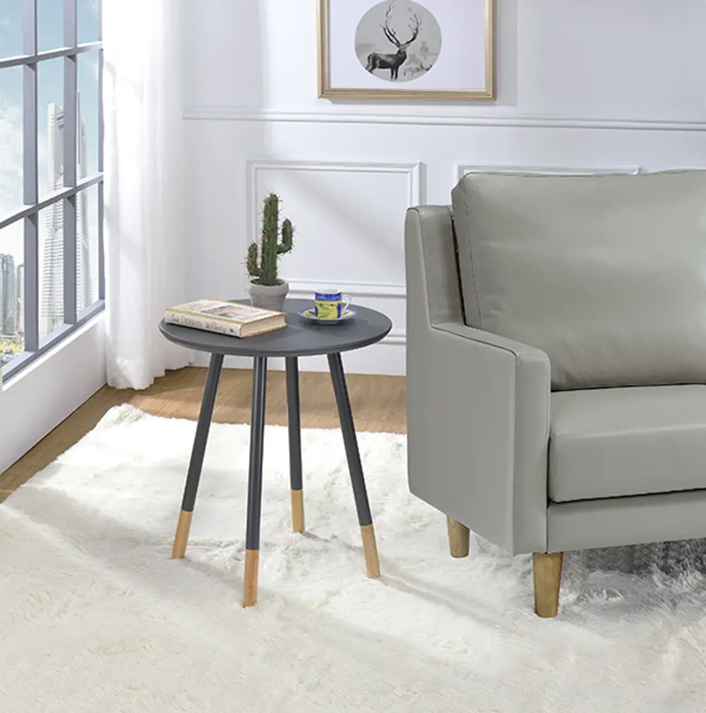 Gray Round Modern Chairside Table - Heidi-1